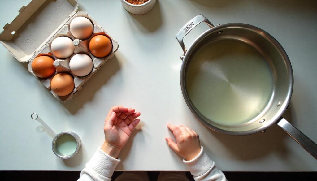 Person deciding between boiling or frying Eggs for breakfast at home