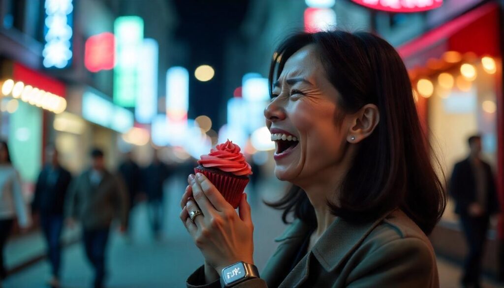 Person having emotional moment with birthday cake and Calorie tracker