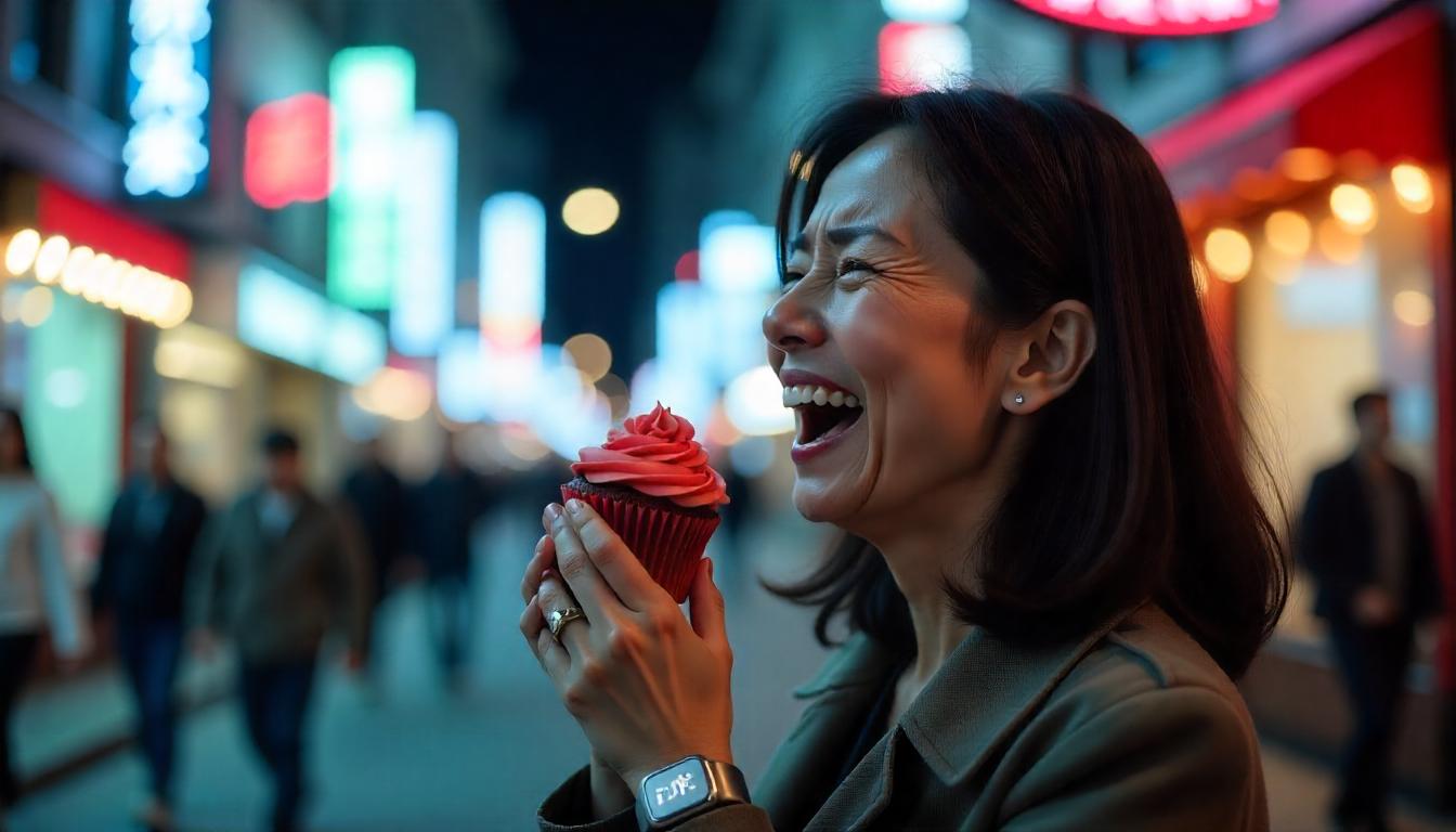 Person having emotional moment with birthday cake and Calorie tracker